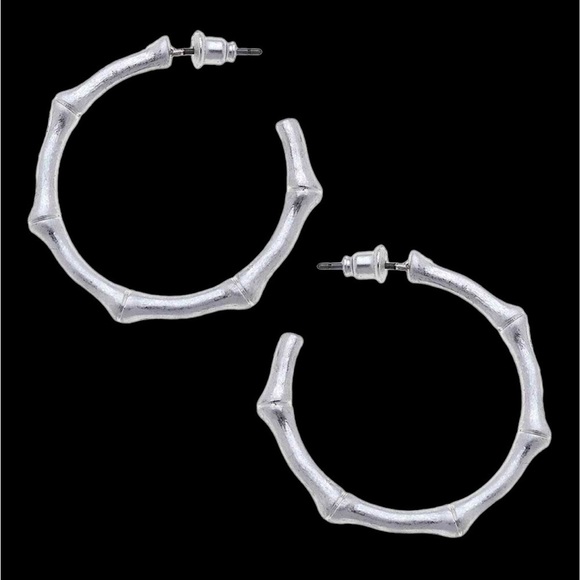 Fashion bamboo silver tone hoop  earrings - Picture 1 of 4